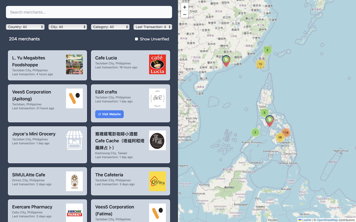Paytaca Map App Interface